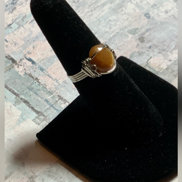 Vintage 925 Wire-Wrapped w/ Rare Natural Gold Rutilated Quartz Sz 6 - Picture 2 of 15